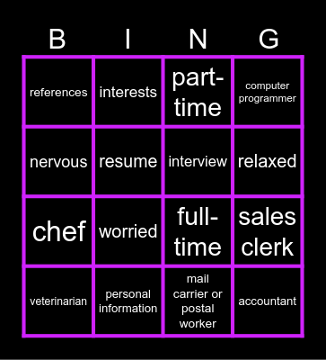 ESL 603 - Unit 4 Bingo Card