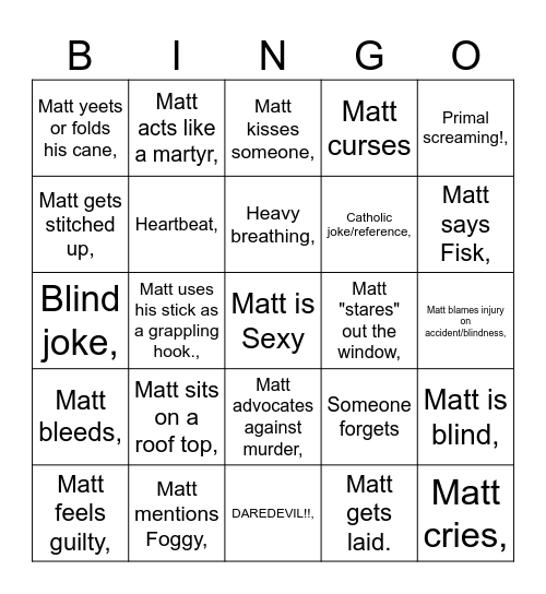 Daredevil Born Again - Matt Edition Bingo Card