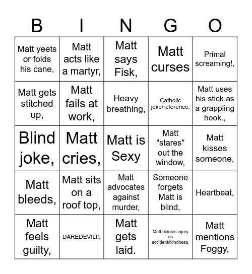 Daredevil Born Again - Matt Edition Bingo Card