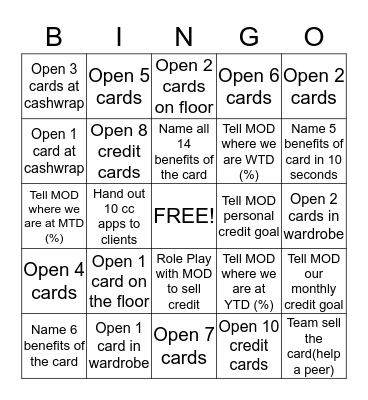 Memorial Day CREDIT Bingo!! Bingo Card