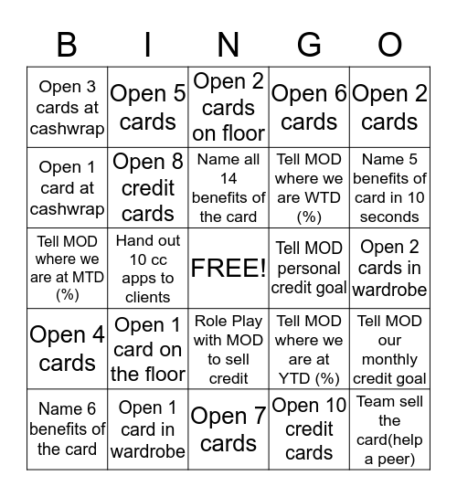 Memorial Day CREDIT Bingo!! Bingo Card