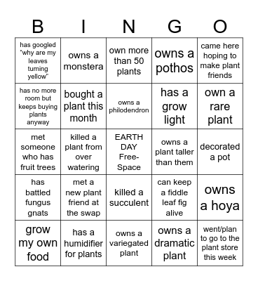 Space Telescope Plant Swap BINGO Card
