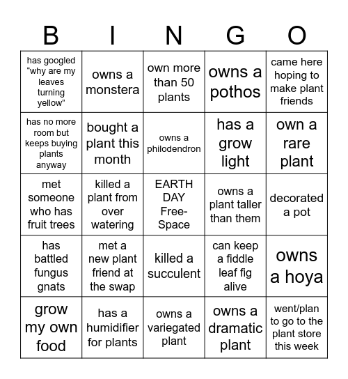 Space Telescope Plant Swap BINGO Card