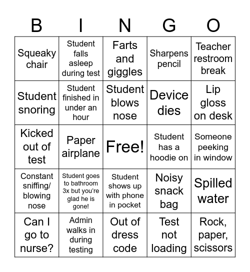 STAAR Bingo Card