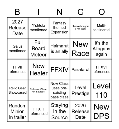 Fanfest 2026 Prediction Bingo Card