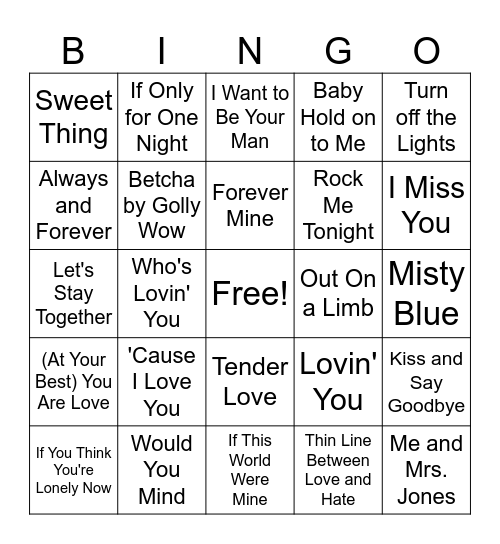 Vintage Love Bingo Card