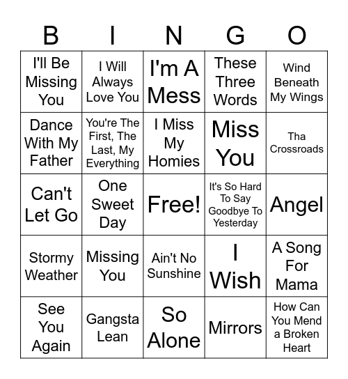 Missin You Down Here (R.I.P.) Bingo Card