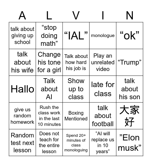 Alvin-Go Bingo Card