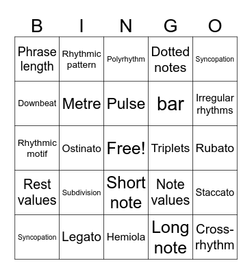 Duration Bingo Card