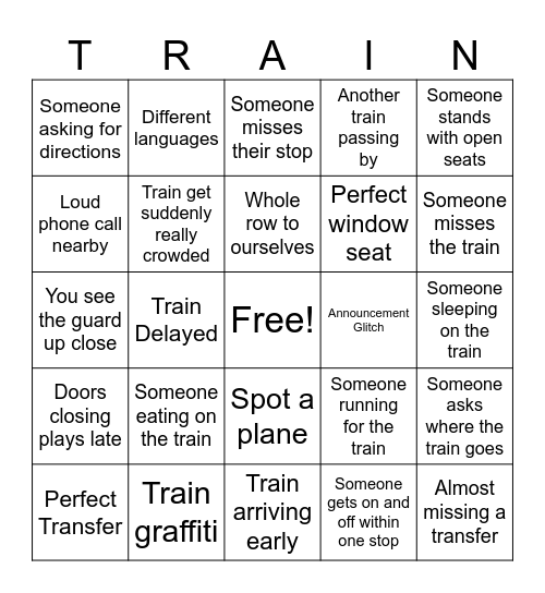 Train Bingo Card