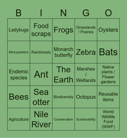 EARTH DAY BINGO Card