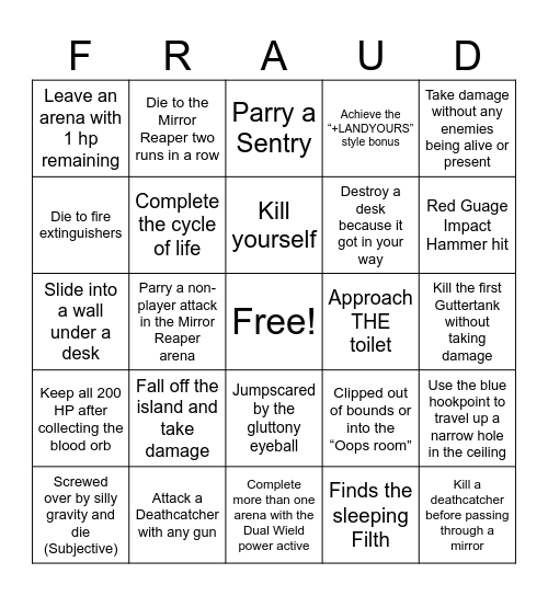 ULTRAKILL /// BINGO Card