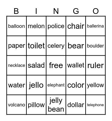 Medial /l/ Bingo Card