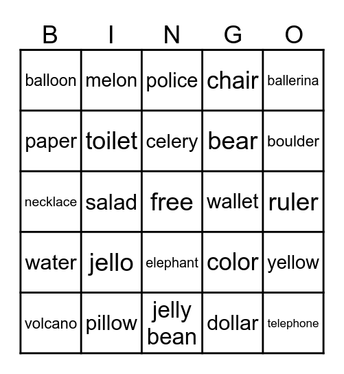 Medial /l/ Bingo Card