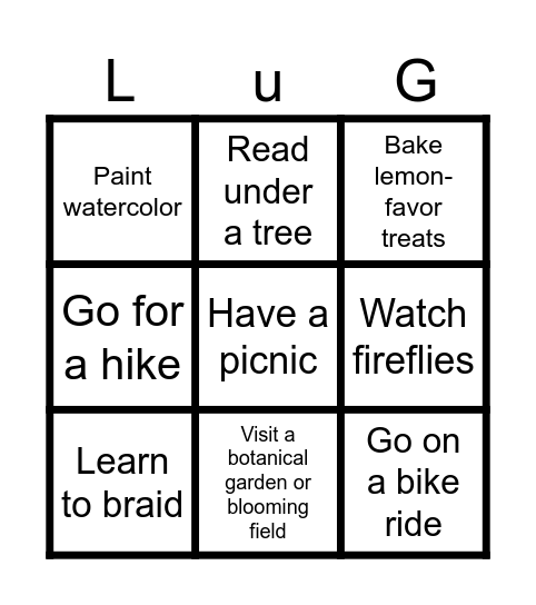 April Bingo Card