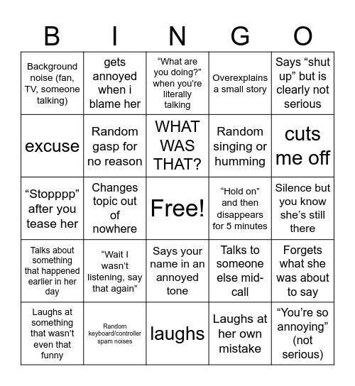 Nic Bingo Card
