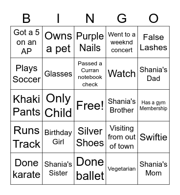 Sweet Sixteen Bingo Card