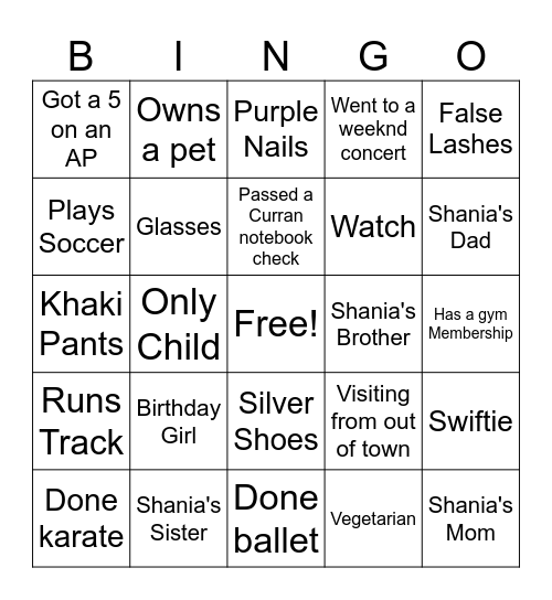 Sweet Sixteen Bingo Card