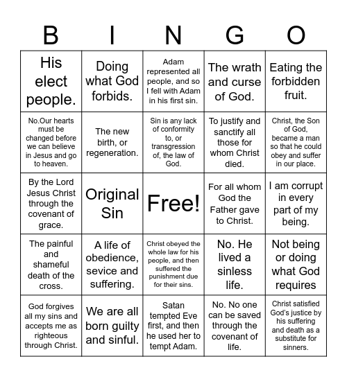 Catechism Bingo 28-57 Bingo Card