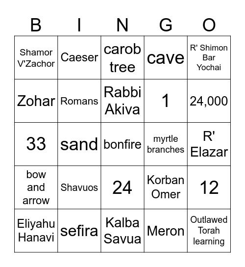 Lag Baomer Bingo Card