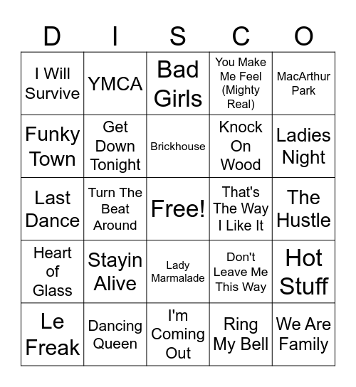 Dugout Disco Bingo Card