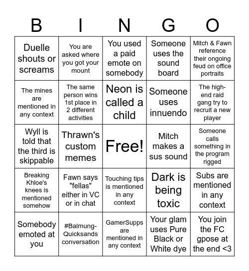 SoL 4th Anniversary BINGO Card