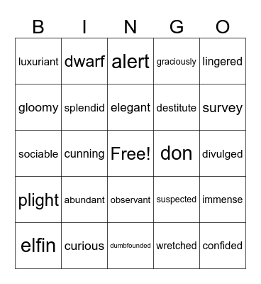 Vocabulary 4th grade Bingo Card