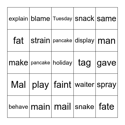 Long Vowel "a" and short vowel "a" Bingo Card