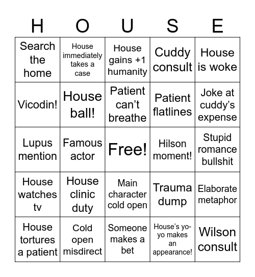 House Bingo Card