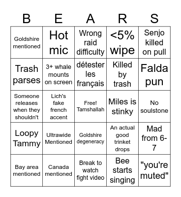 Raid Night Bingo Card