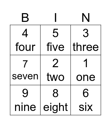 Number Bingo! Bingo Card