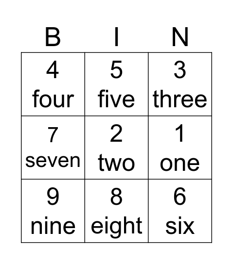Number Bingo! Bingo Card
