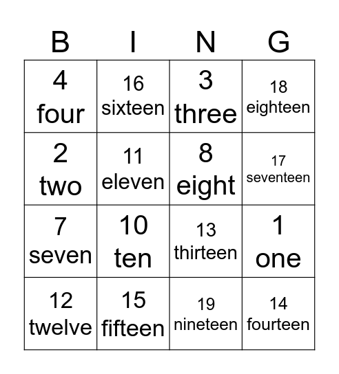 number bingo! Bingo Card