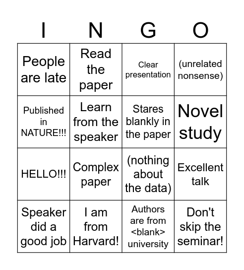 Untitled Bingo Card
