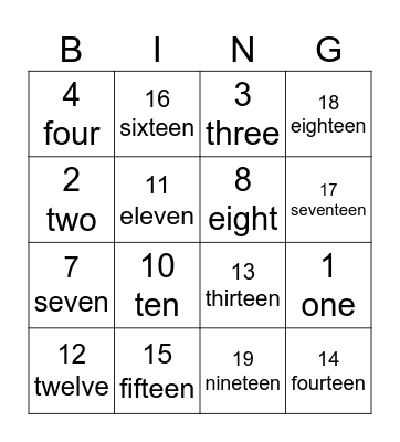 number bingo! Bingo Card
