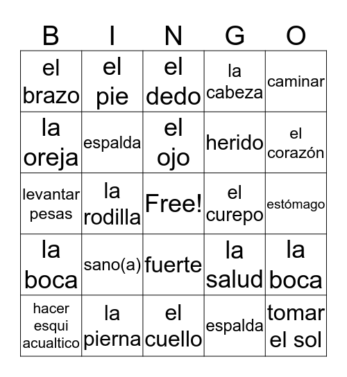 Spanish Class Bingo Card