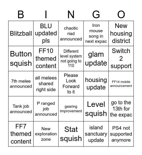 Fanfest Bingo Card