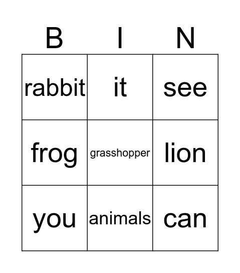 ANIMALS HIDE Bingo Card