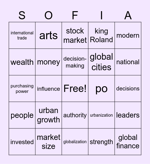 SOFIA Bingo Card