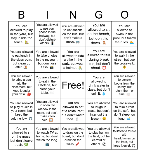 B16 L6 You are allowed but . . . Bingo Card