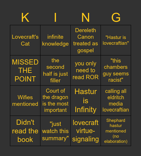 Hasturslop Bingo Card