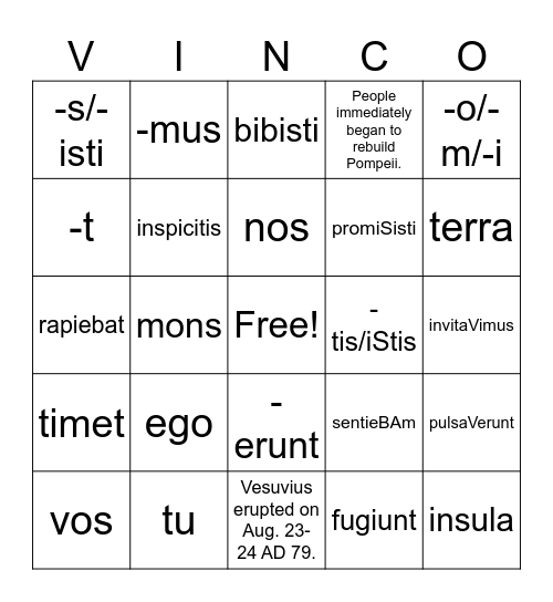 Stage 12 Test Review Bingo Card
