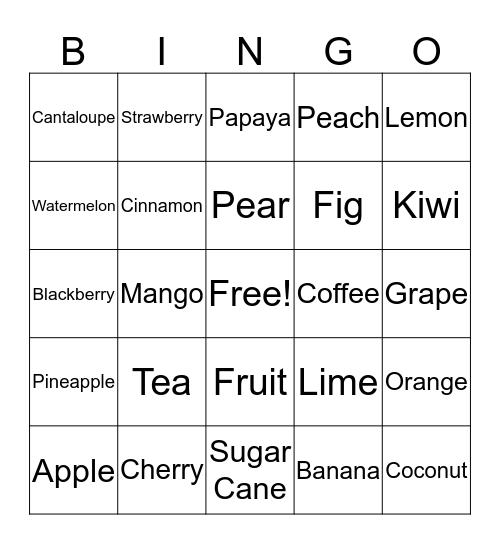Fruits and Others Bingo Card