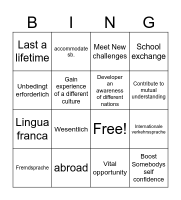 The importance of speaking languages Bingo Card