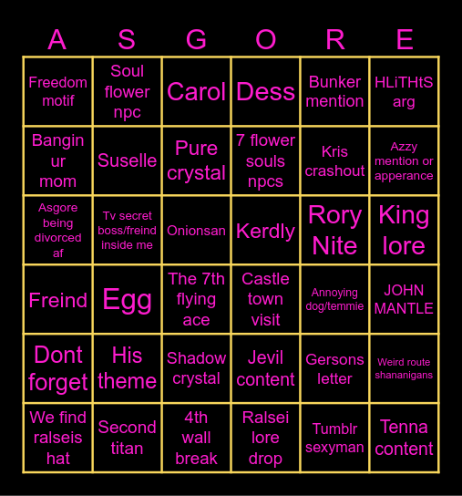 Chapter 5 Bingo Card