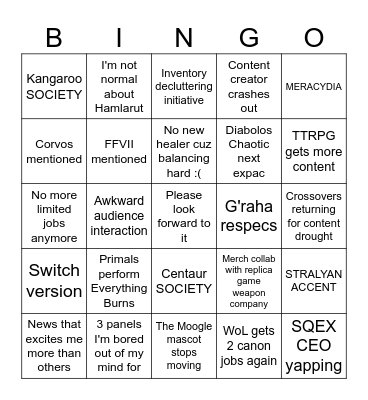 FanFest Bingo Card