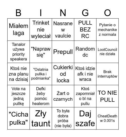 Raid Bingo Card