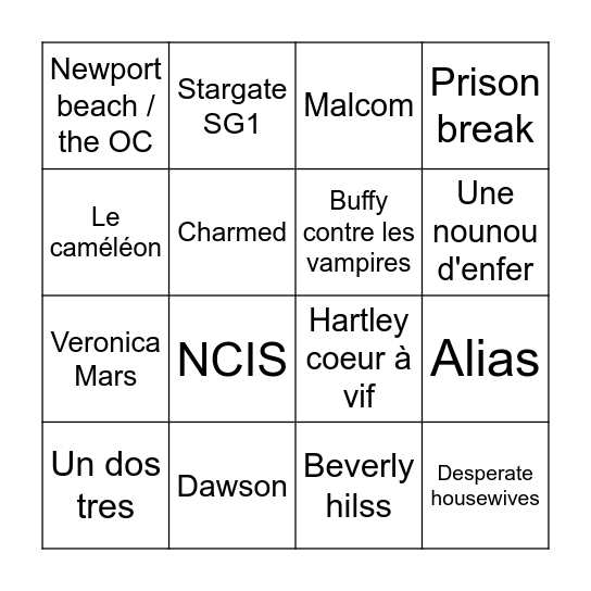 Le Bingo des séries <3 Bingo Card