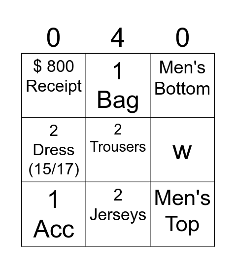 $ 500/ Line Bingo Card