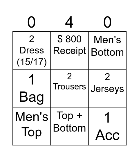 $ 500/ Line Bingo Card